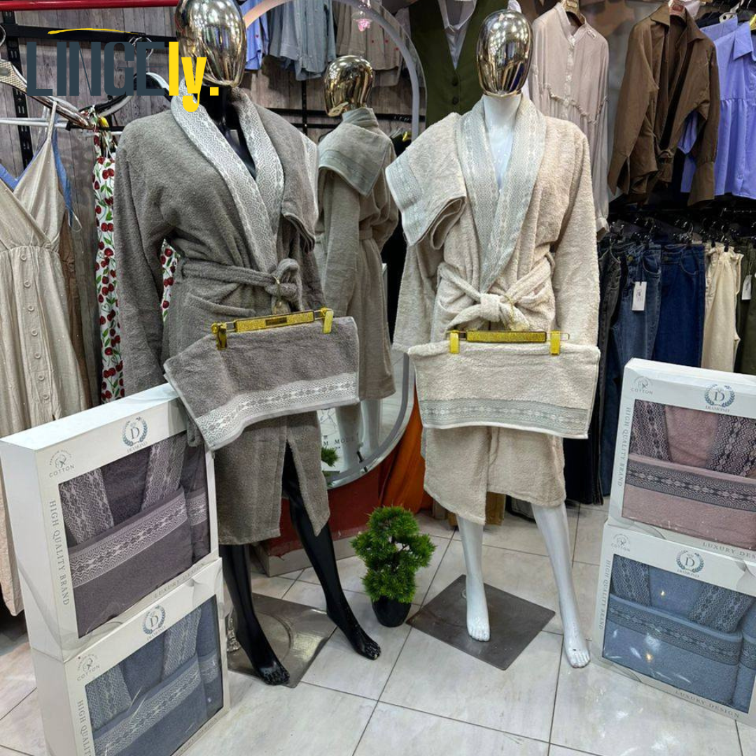 طقم برنس فاخر مع مناشف قطنية بتصميم أنيق