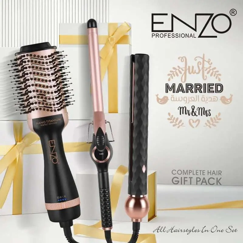 Enzo Gift Pack 3 en 1 Original هدية العروسة من العلامة الايطالية انزو 3 في 1 ليسور + مشط حراري + بوكلور