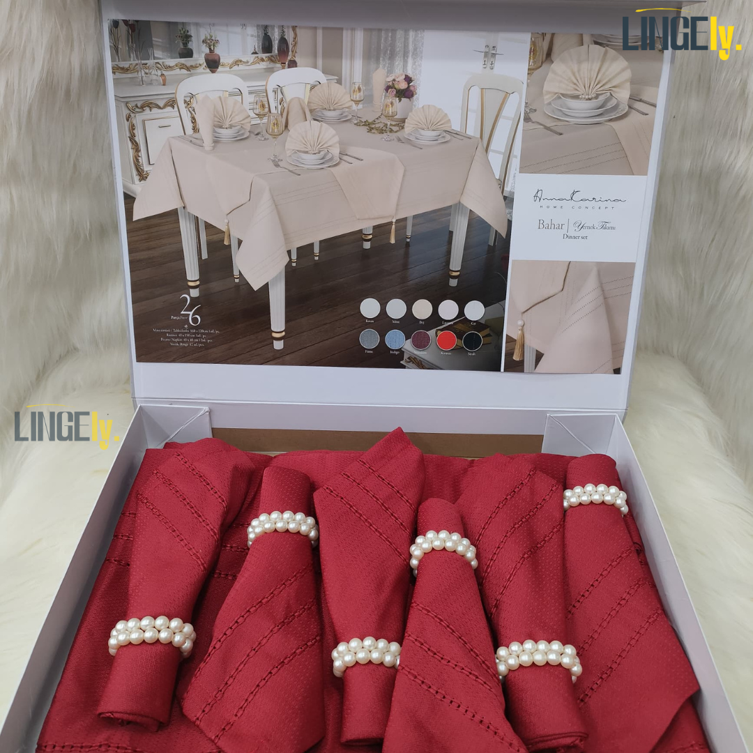 Ensemble de Table de Luxe 26 Pièces - Linge de Table Turc de Qualité Supérieure