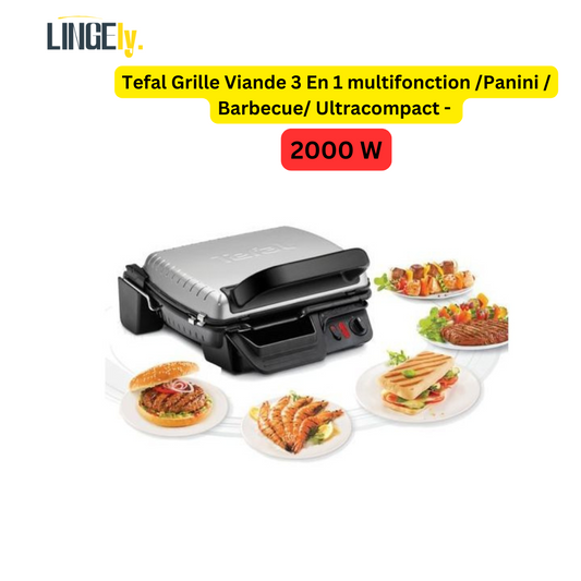 Tefal Grille Viande 3 En 1  multifonction  /Panini / Barbecue/ Ultracompact - 2000 W Noir