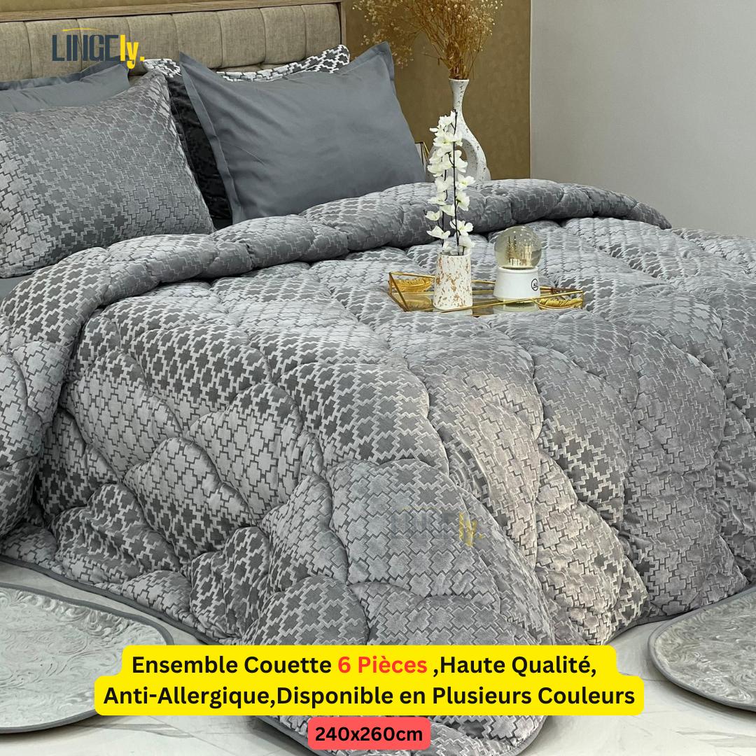 Ensemble Couette 6 Pièces ,Haute Qualité, Anti-Allergique,Disponible en Plusieurs Couleurs
