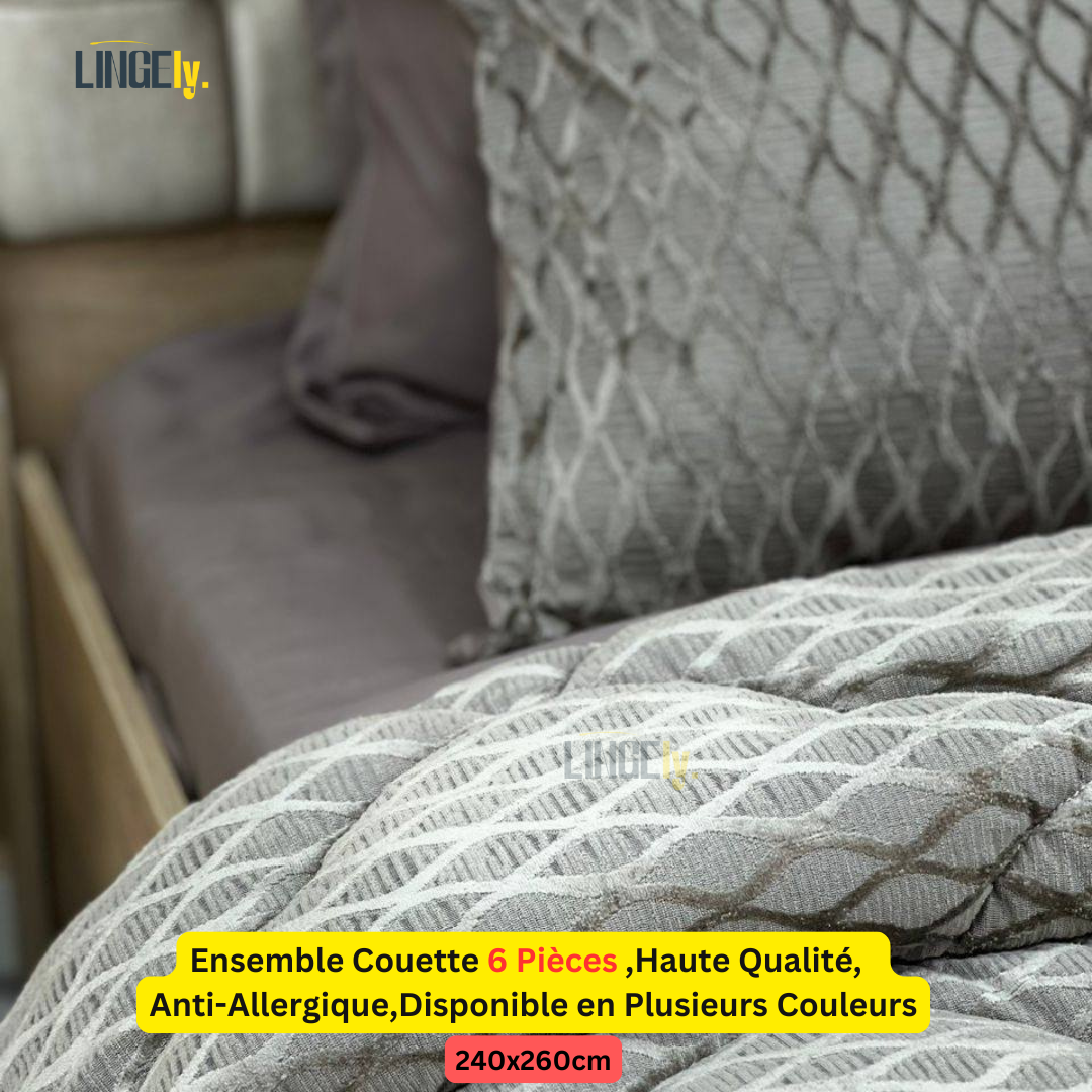 Ensemble Couette 6 Pièces ,Haute Qualité, Anti-Allergique,Disponible en Plusieurs Couleurs