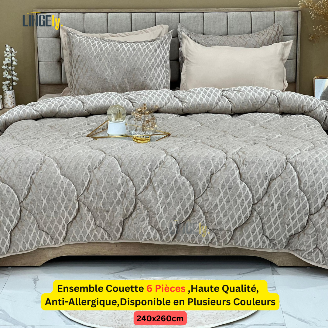 Ensemble Couette 6 Pièces ,Haute Qualité, Anti-Allergique,Disponible en Plusieurs Couleurs